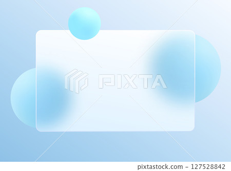 Minimal glassmorphism design with soft blue spheres and a translucent horizontal rectangle on pastel gradient background, vector illustration. 127528842