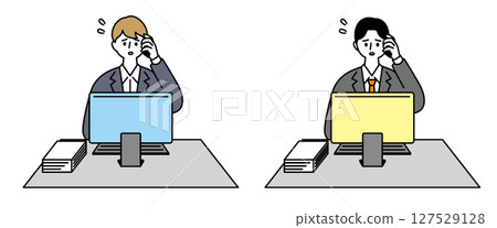 插圖集：一名男性員工在電腦上工作時因出現問題而匆忙 127529128