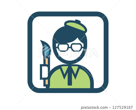 畫家手持畫筆的簡單方形彩色插圖圖標 127529187