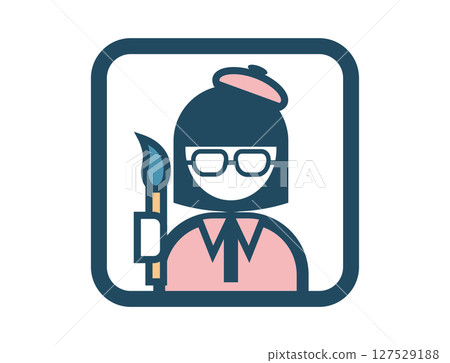 畫家手持畫筆的簡單方形彩色插圖圖標 127529188
