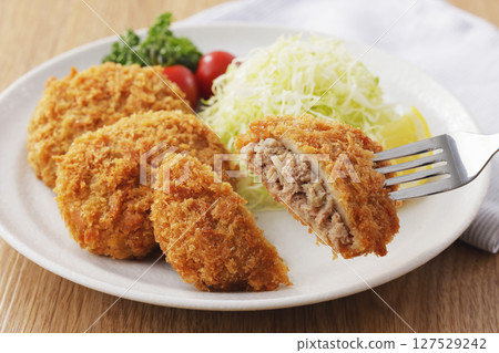 Delicious looking minced meat cutlet 127529242
