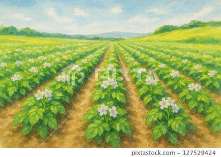 馬鈴薯田和馬鈴薯花 127529424
