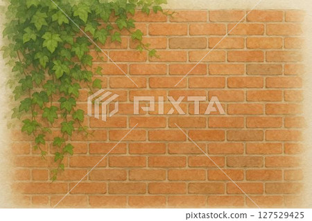 磚牆、常春藤、水彩畫 磚牆、常春藤、水彩畫 127529425