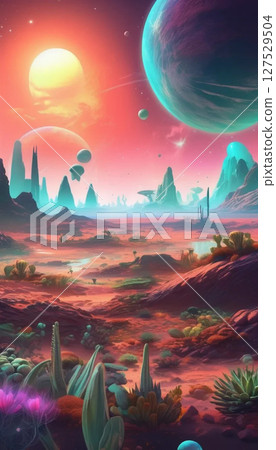 night landscape with mountains and lake 127529504