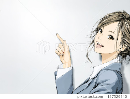 Illustration material of a smiling businesswoman pointing Illustration material of a smiling businesswoman pointing 127529540