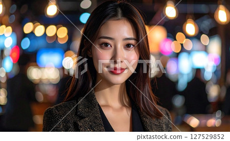 Woman with night city background 127529852