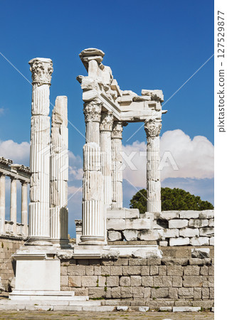 Detailed view of Corinthian columns of the Temple of Trajan in Pergamon Turkey Detailed view of Corinthian columns of the Temple of Trajan in Pergamon Turkey 127529877