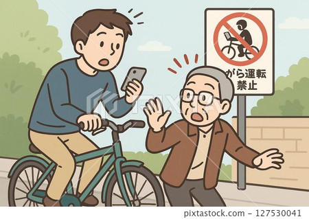 Driving while distracted by a bicycle is dangerous! Be sure to pay close attention to your surroundings when driving! 127530041