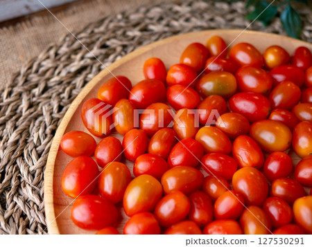 Organic Red grape cherry tomato. fresh vegetables. copy space. Organic Red grape cherry tomato. fresh vegetables. copy space. 127530291