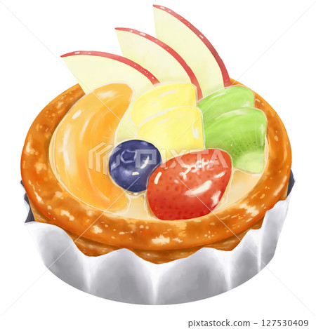 Apple, yellow peach, pineapple, kiwi, blueberry, and strawberry fruit pie 127530409