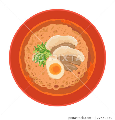 Illustration of soy sauce noodles with toppings 127530459