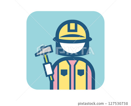 A simple square colorful illustration icon of a craftsman holding a hammer A simple square colorful illustration icon of a craftsman holding a hammer 127530738