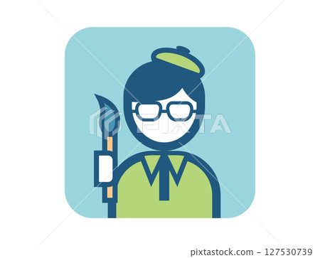 畫家手持畫筆的簡單方形彩色插圖圖標 畫家手持畫筆的簡單方形彩色插圖圖標 127530739