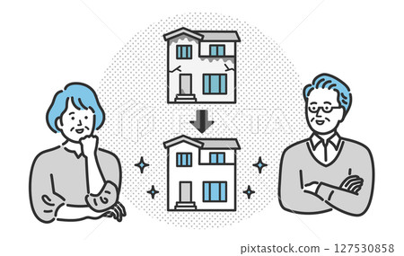 一對老年夫婦正在考慮裝修他們的房子 一對老年夫婦正在考慮裝修他們的房子 127530858