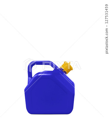 Blue plastic oil gallon on white background. 127531459