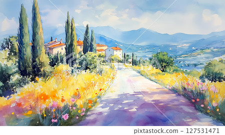 洋房與花卉風景水彩畫（生成式AI） 127531471