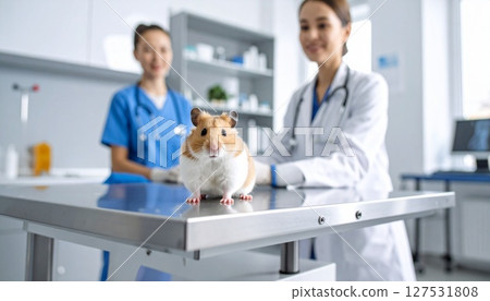 Hamster on an examination table at a veterinary clinic 127531808