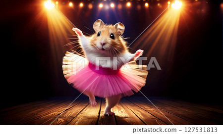 Hamster dancing ballet on stage 127531813