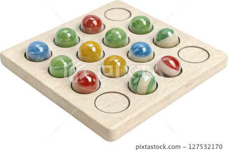 Colorful wooden marbles arranged in a grid pattern 127532170