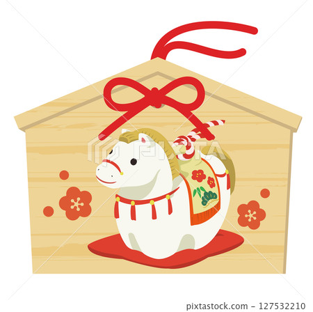 可愛的馬牌匾插圖，馬年新年賀卡材料 127532210