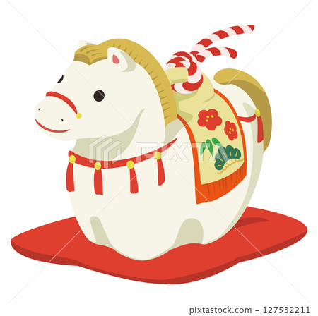 可愛的馬粘土鈴鐺插圖,馬年新年賀卡的材料 可愛的馬粘土鈴鐺插圖,馬年新年賀卡的材料 127532211
