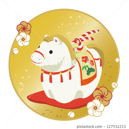 Cute horse clay bell illustration, material for New Year's cards for the Year of the Horse 127532213