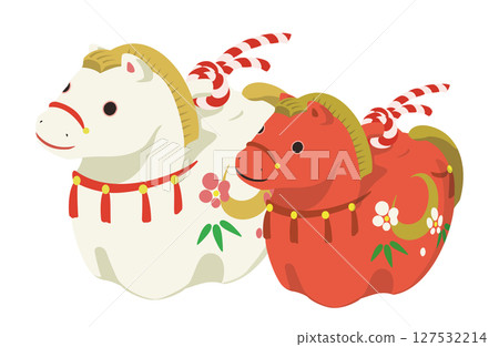可愛的馬粘土鈴鐺插圖(紅白套裝) 可愛的馬粘土鈴鐺插圖(紅白套裝) 127532214