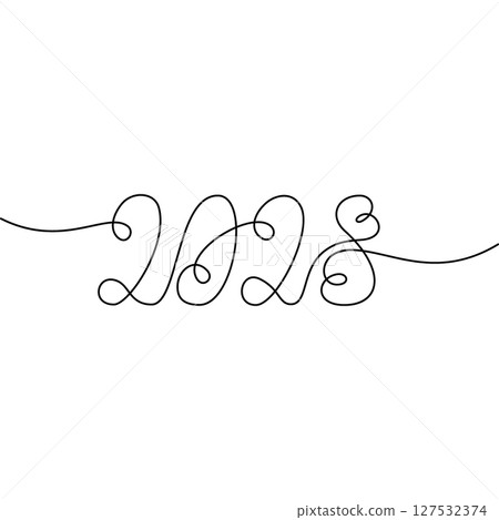 2028 Hand lettering date one continuous line. New Year or Christmas greeting cards design concept 127532374