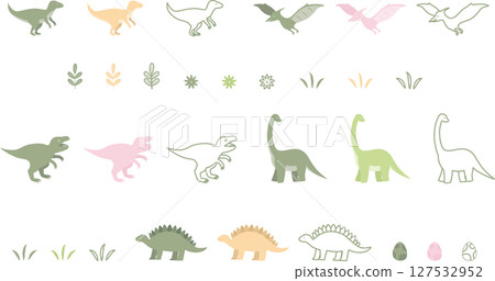 各種顏色和類型的恐龍插圖集 127532952