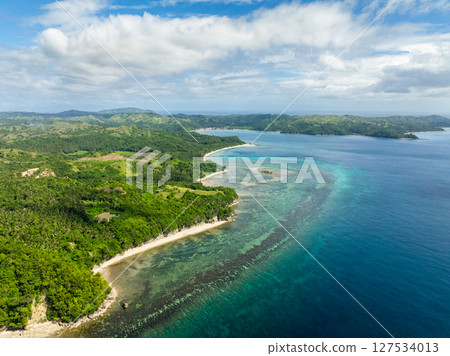 Tropical beaches with white sand and turquoise sea water. Santa Fe, Tablas Island. Romblon. Philippines. 127534013