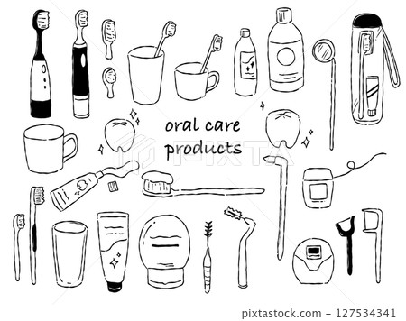 牙膏產品手繪插畫集（單色線條圖） 127534341
