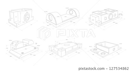 Technical drawing of details.Engineering technology design.A set of mechanical parts.Vector illustration. 127534862