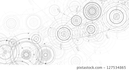 Technology background .Technical drawing of gears .Rotating mechanism of round parts.Engineering concept . Vector illustration. 127534865