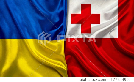 湯加國旗和烏克蘭國旗。 127534903