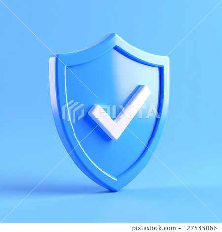 3D Render of Blue Shield with White Check Mark 127535066