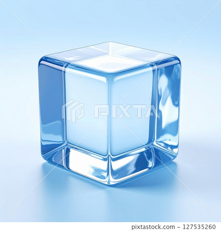 Single Transparent Ice Cube on Blue Background 127535260