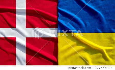 Denmark and Ukraine flags. 127535282