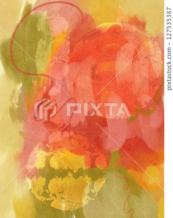 Yellow and red abstract impressionist wall art in watercolor and acrylic mix. Modern oil painting on canvas for posters, home decor, invitations, web design, and printable art. Yellow and red abstract impressionist wall art in watercolor and acrylic mix. Modern oil painting on canvas for posters, home decor, invitations, web design, and printable art. 127535387