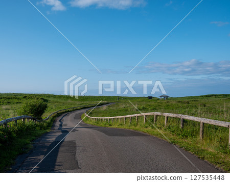A road that continues under the blue sky A road that continues under the blue sky 127535448