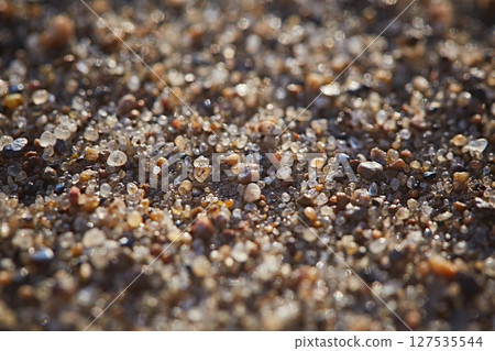 Sand texture with small stones macro, close-up 127535544