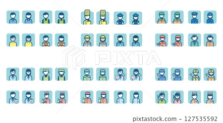 Simple square colorful illustration icon set of working people occupations Simple square colorful illustration icon set of working people occupations 127535592