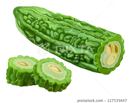 Bitter melon and sliced bitter melon Bitter melon and sliced bitter melon 127535647