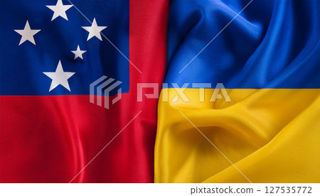 薩摩亞國旗和烏克蘭國旗。 薩摩亞國旗和烏克蘭國旗。 127535772