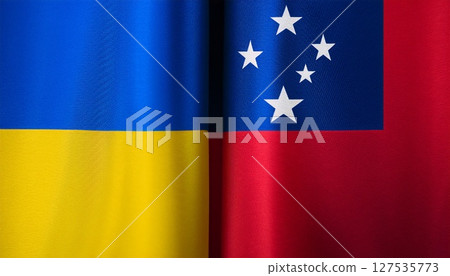 Samoa flag and Ukraine flag. 127535773