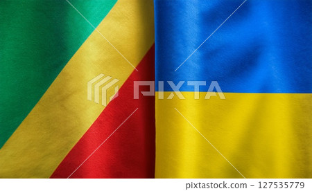 剛果共和國國旗和烏克蘭國旗。 127535779