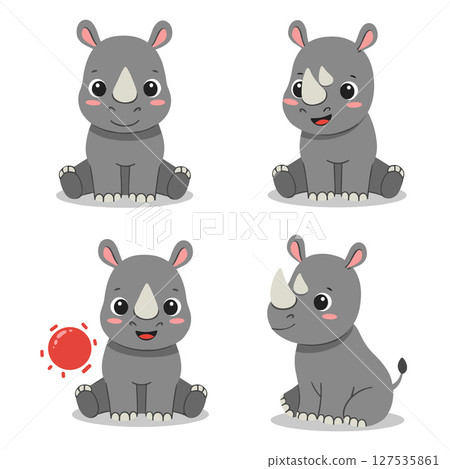 Safari childrens rhino set in flat style isolated on white background Safari childrens rhino set in flat style isolated on white background 127535861