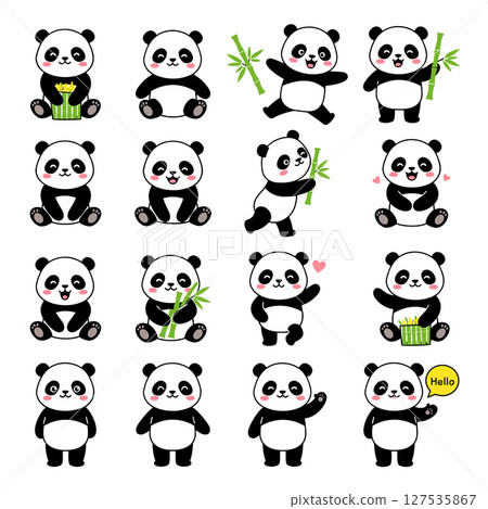 Set of Cute Panda cartoon character in different poses 127535867