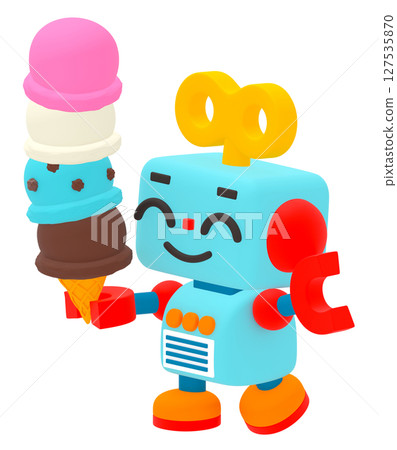 Cute robot holding ice cream 127535870