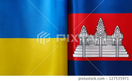 Cambodia and Ukraine flags. Cambodia and Ukraine flags. 127535971