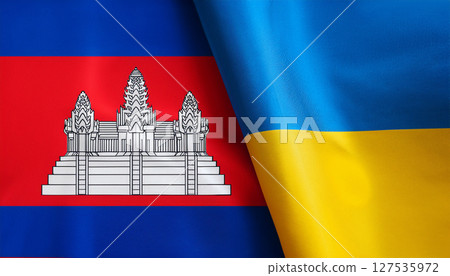Cambodia and Ukraine flags. 127535972